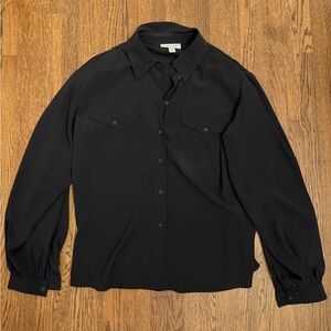 NWOT Topshop black silky Collared Blouse, 6